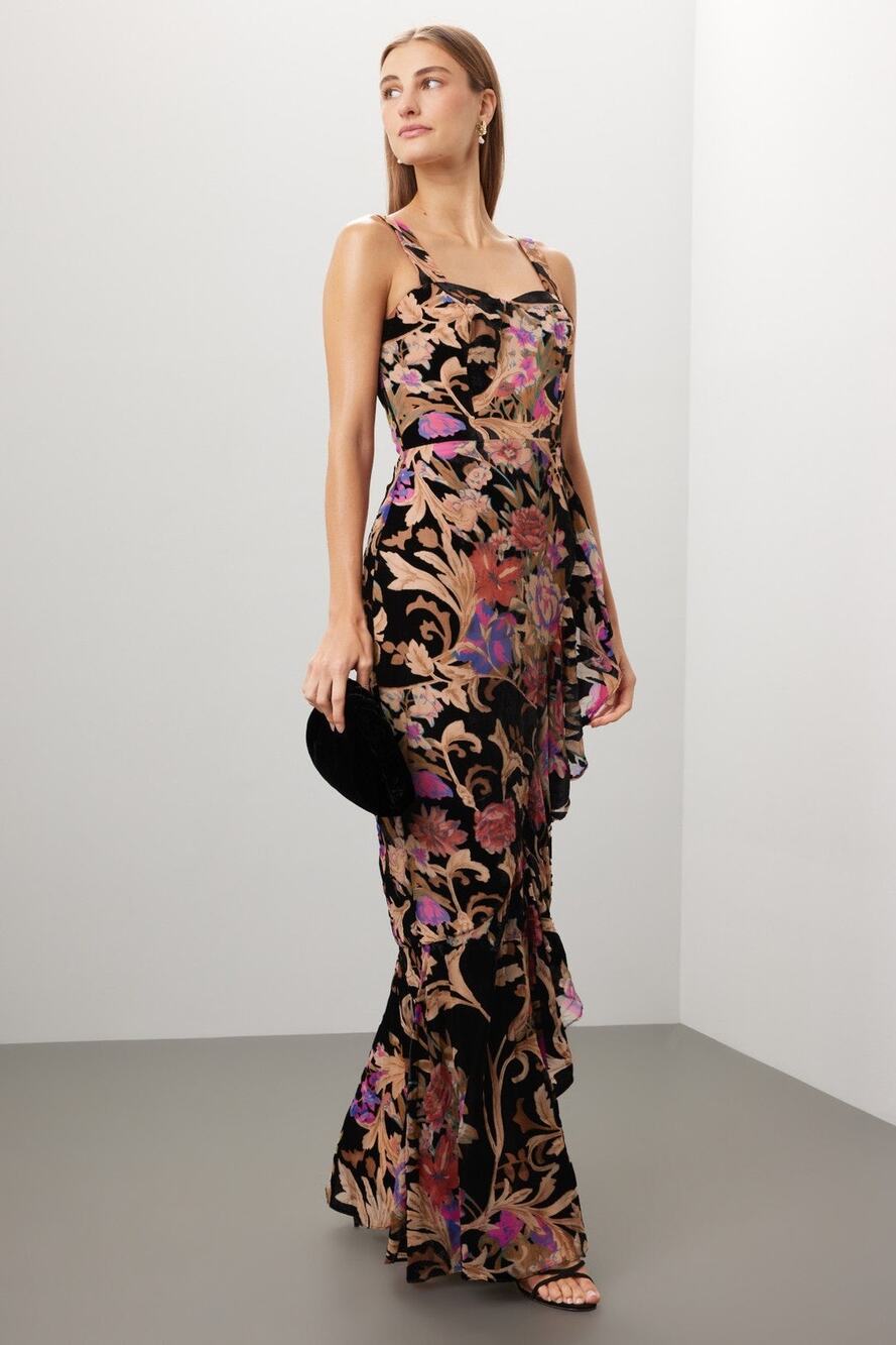 Dress the Population Paris Floral Jacquard Ruffled Sweetheart Mermaid Gown Sz M